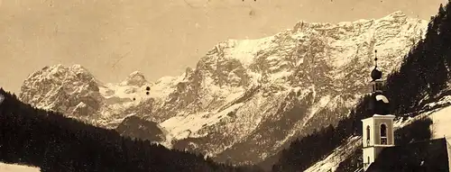 Fotografie,s.-w.,sign.J.Niedermeier,Dorf in den Alpen,Ende 19.Jhdt