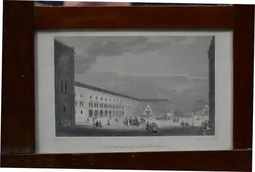Spiegel, Biedermeier, unten Stahlstich mit Ansicht Universität München, 1843