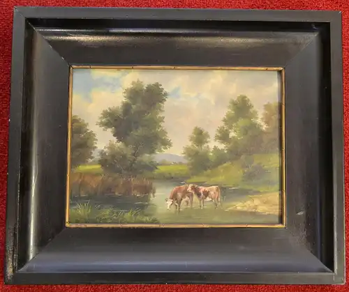 Ölbild, Kühe im Wasser, Landschaft,Neuburg a.d.Donau, Clemens Werner, ca. 1900