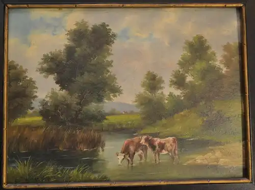 Ölbild, Kühe im Wasser, Landschaft,Neuburg a.d.Donau, Clemens Werner, ca. 1900