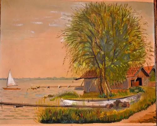 Aquarell, Landschaft mit Wasser, Friedrich Kolb, 1944