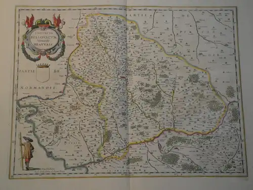 Kupferstich altkoloriert,Landkarte Grafschaft Bellovacum, Beauvais, ca. 1620