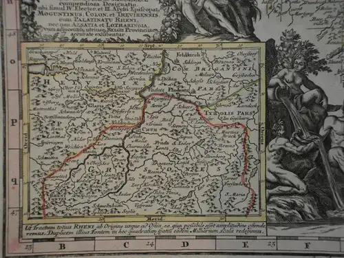 Kupferstich altkoloriert,Landkarte Rheni, Mosellae ac Mosae, 1740, Seutteri