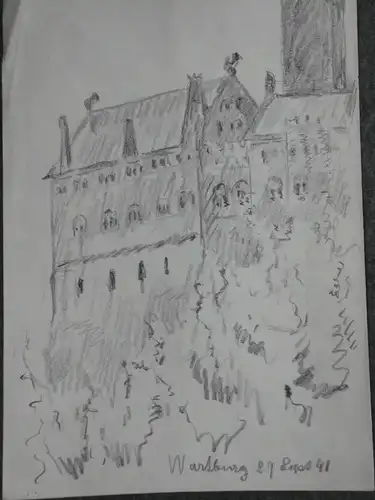 Bleistiftzeichnung,Skizze, Wartburg, 1941