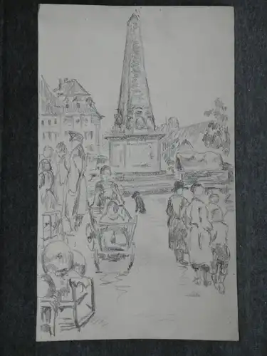 Bleistiftzeichnung, Verfassungssäule Karlsruhe, etwa 1900