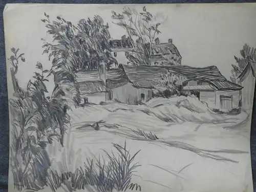 Bleistiftzeichnung,um1900,Auguste Reissmüller,1869-1958, München,Häuser a.d.Land