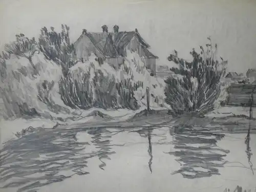 Bleistiftzeichnung,12.Mai 16,Auguste Reissmüller,1869-1958, Landschaft m.Weiher