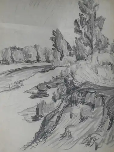 Bleistiftzeichnung,um1900,Auguste Reissmüller 1869-1958,München, Landschaft