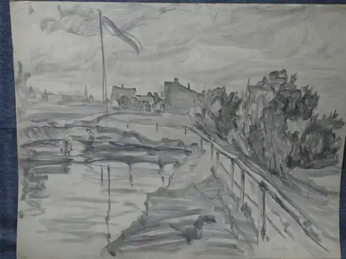 Bleistiftzeichnung,Juli 1916,Auguste Reissmüller 1869-1958,Landschaft mit Stadt