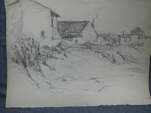 Bleistiftzeichnung um1916,Auguste Reissmüller 1869-1958,Ansicht eines Dorfes