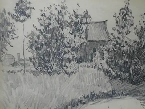 Bleistiftzeichnung um1900,Auguste Reissmüller 1869-1958,München,Hütte im Garten