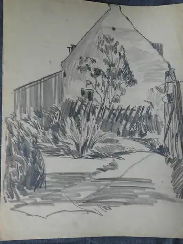 Bleistiftzeichnung a.Papier,Anfang 1900,unbek.Zeichner, Seitenansicht e. Hauses