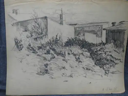 Bleistiftzeichnung,Nov.1915,Auguste Reissmüller 1869-1958,Häuser i.d. Landschaft