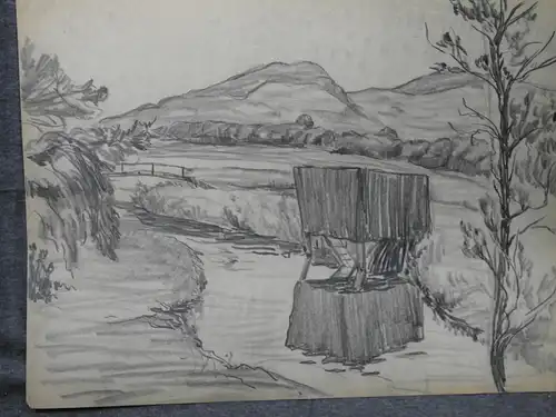 Bleistiftzeichnung um1900,Auguste Reissmüller 1869-1958,München,Landschaft+Bach