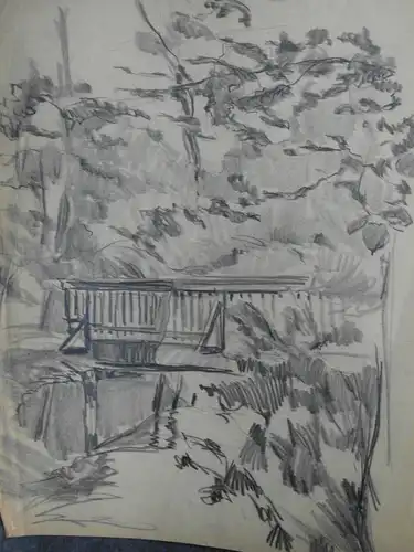 Bleistiftzeichnung um1900,Auguste Reissmüller 1869-1958,Brücke im engl. Garten