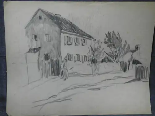 Bleistiftzeichnung,Anfang 1900,Auguste Reissmüller 1869-1958, Haus i.d.Vorstadt.