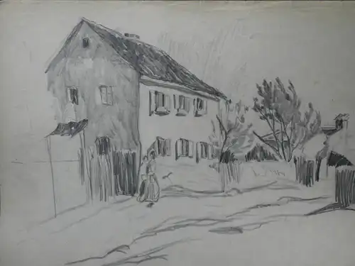 Bleistiftzeichnung,Anfang 1900,Auguste Reissmüller 1869-1958, Haus i.d.Vorstadt.