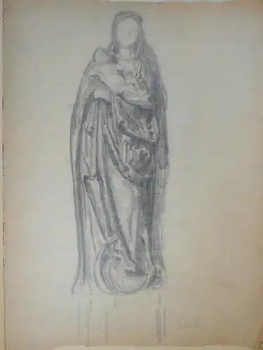 Skizzen auf Papier,Anfang 1900, unbekannter Maler,Madonna mit Kind