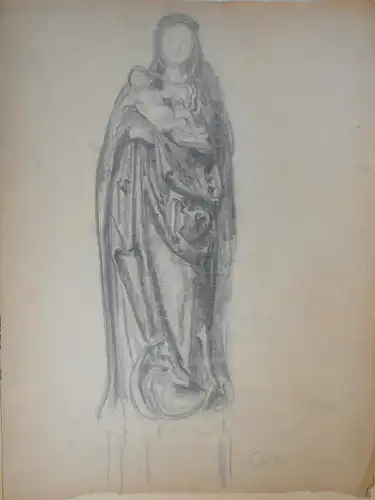 Skizzen auf Papier,Anfang 1900, unbekannter Maler,Madonna mit Kind