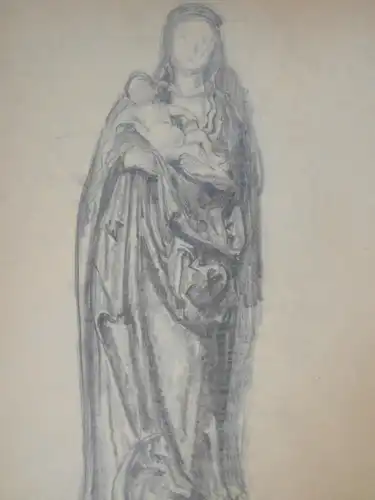 Skizzen auf Papier,Anfang 1900, unbekannter Maler,Madonna mit Kind