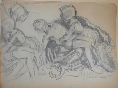 Skizzen auf Papier,Anfang 1900, unbekannter Maler,Jesus Kreuzabnahme