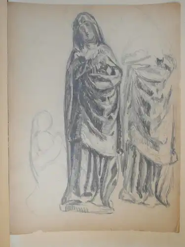 Skizzen auf Papier,Anfang 1900, unbekannter Maler,Heiligenfigur