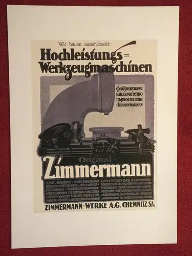 Werbeplakat, Zimmermann Werkzeugmaschinen, 1917,Chemnitz, deutsch-russisch