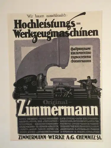 Werbeplakat, Zimmermann Werkzeugmaschinen, 1917,Chemnitz, deutsch-russisch