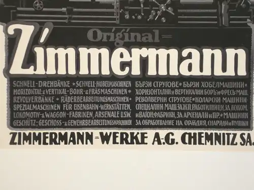 Werbeplakat, Zimmermann Werkzeugmaschinen, 1917,Chemnitz, deutsch-russisch