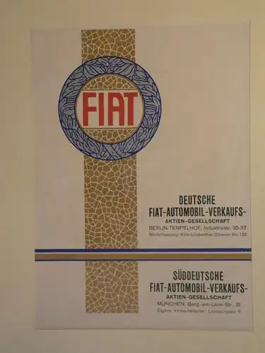 Werbeplakat, Fiat, Automobil-Verkaufs-Aktiengesellschaft, Berlin, München,