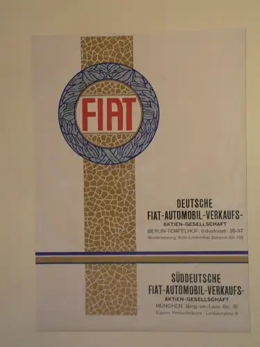 Werbeplakat, Fiat, Automobil-Verkaufs-Aktiengesellschaft, Berlin, München,