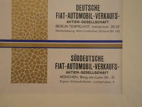 Werbeplakat, Fiat, Automobil-Verkaufs-Aktiengesellschaft, Berlin, München,