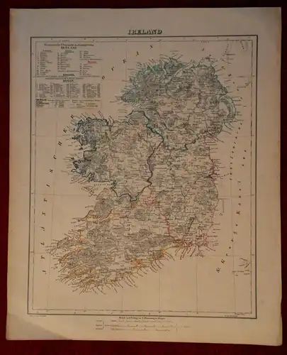 Stahlstich,Landkarte, Irland, Jreland, etwa 1870, gedruckt Flemming in Glogan