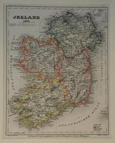 Stahlstich,Landkarte, Irland, Jreland, 1849, Bibliogr. Institut Hildburghausen