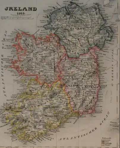 Stahlstich,Landkarte, Irland, Jreland, 1849, Bibliogr. Institut Hildburghausen