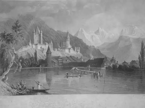 Stahlstich, englisch, Thun am See, Schweiz,1835
