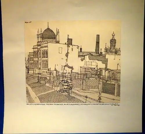 Arthur Vögel, Zeichnung,Tuschfeder, Paris,Moschee, 1970,signiert, mit Rückseite