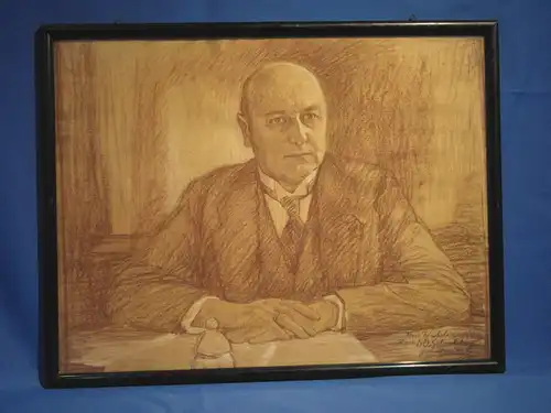 Rötelzeichnung, Portrait, gewidmet M. Wechsler, 1928, unbek. Künstler