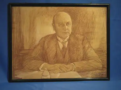 Rötelzeichnung, Portrait, gewidmet M. Wechsler, 1928, unbek. Künstler