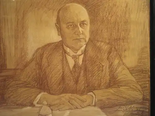 Rötelzeichnung, Portrait, gewidmet M. Wechsler, 1928, unbek. Künstler