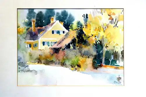 Aquarell, Haus am Land,sign. Emil Wickert