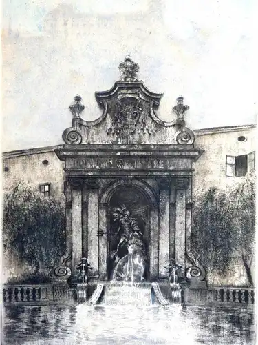Radierung, Amadeus Diem?, Salzburg, Kapitelschwemme, Original, etwa 1870