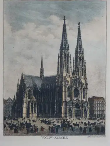 Stahlstich koloriert, Votivkirche, Wien, Mitte 19. Jhdrt., Verlag Nedomansky