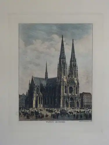 Stahlstich koloriert, Votivkirche, Wien, Mitte 19. Jhdrt., Verlag Nedomansky