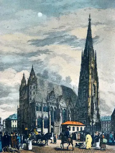 Stahlstich koloriert, Stephansdom, Wien, Mitte 19. Jhdrt., Verlag Nedomansky