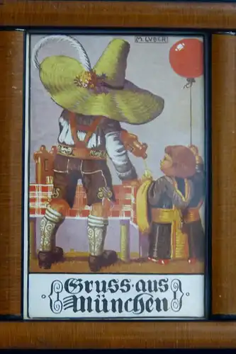 Max Luber, Gruss aus München , Postkarten im Rahmen, Trinkmotive, Bier
