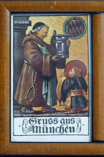 Max Luber, Gruss aus München , Postkarten im Rahmen, Trinkmotive, Bier