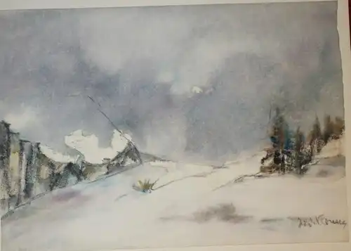 Aquarell auf Büttenpapier, Seiseralm, Alpe de Siusi, unbek. Maler