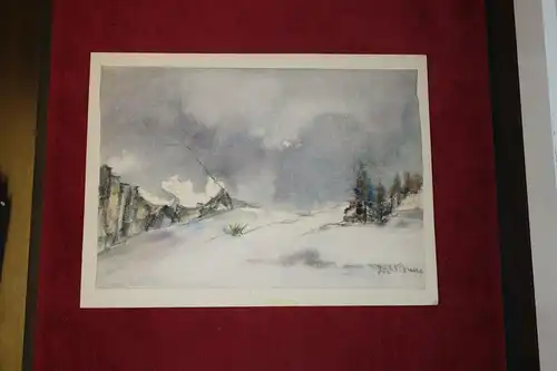 Aquarell auf Büttenpapier, Seiseralm, Alpe de Siusi, unbek. Maler