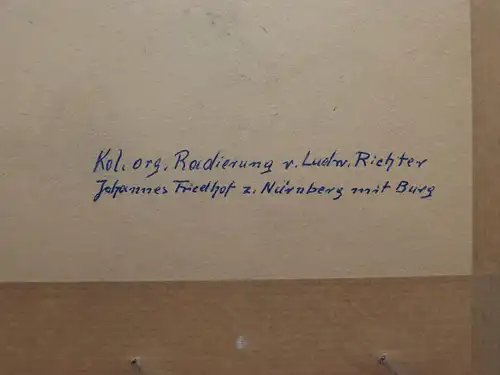 Radierung,koloriert, Nürnberg, Johannesfriedhof mit Burg, etwa. 1870